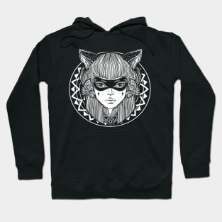 Hand Drawn Cat Woman Tshirt Demon Mask Foxy Mandala Hoodie